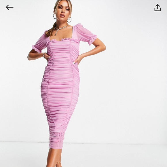 Ruched Frill Detail Nidi Dress in lilac - Picture 4 of 4